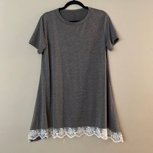 [2XL] Short Sleeve T-shirt with Lace | Gray